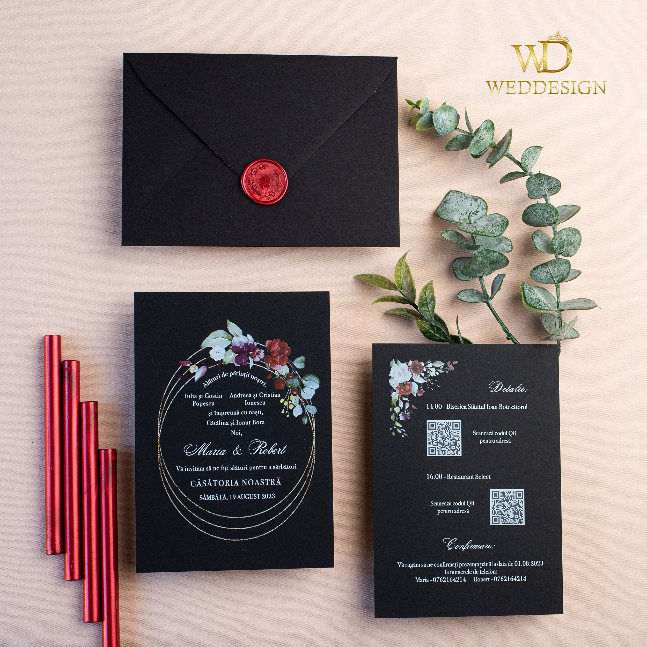 invitatie flori burgundy