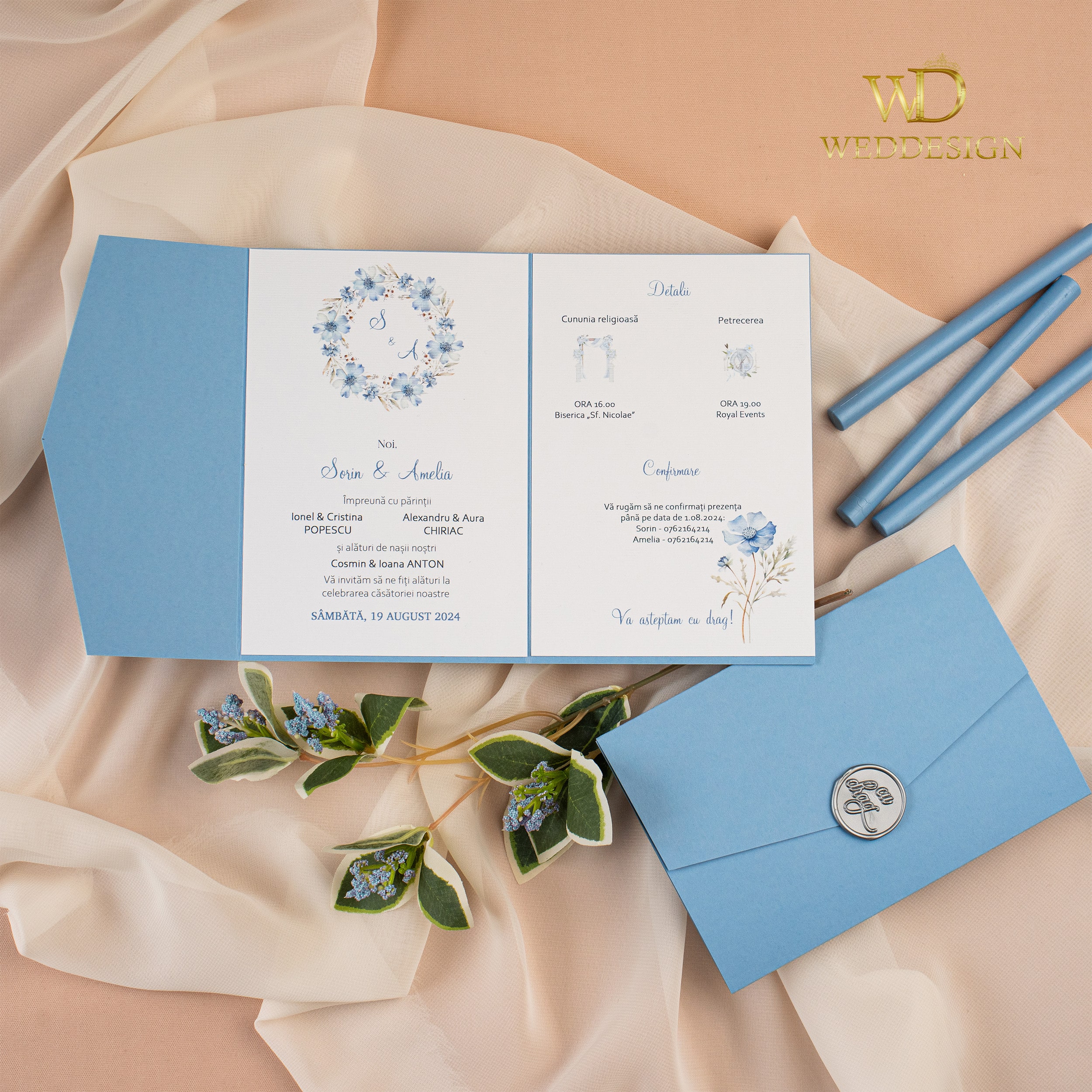 invitatie de nunta albastra