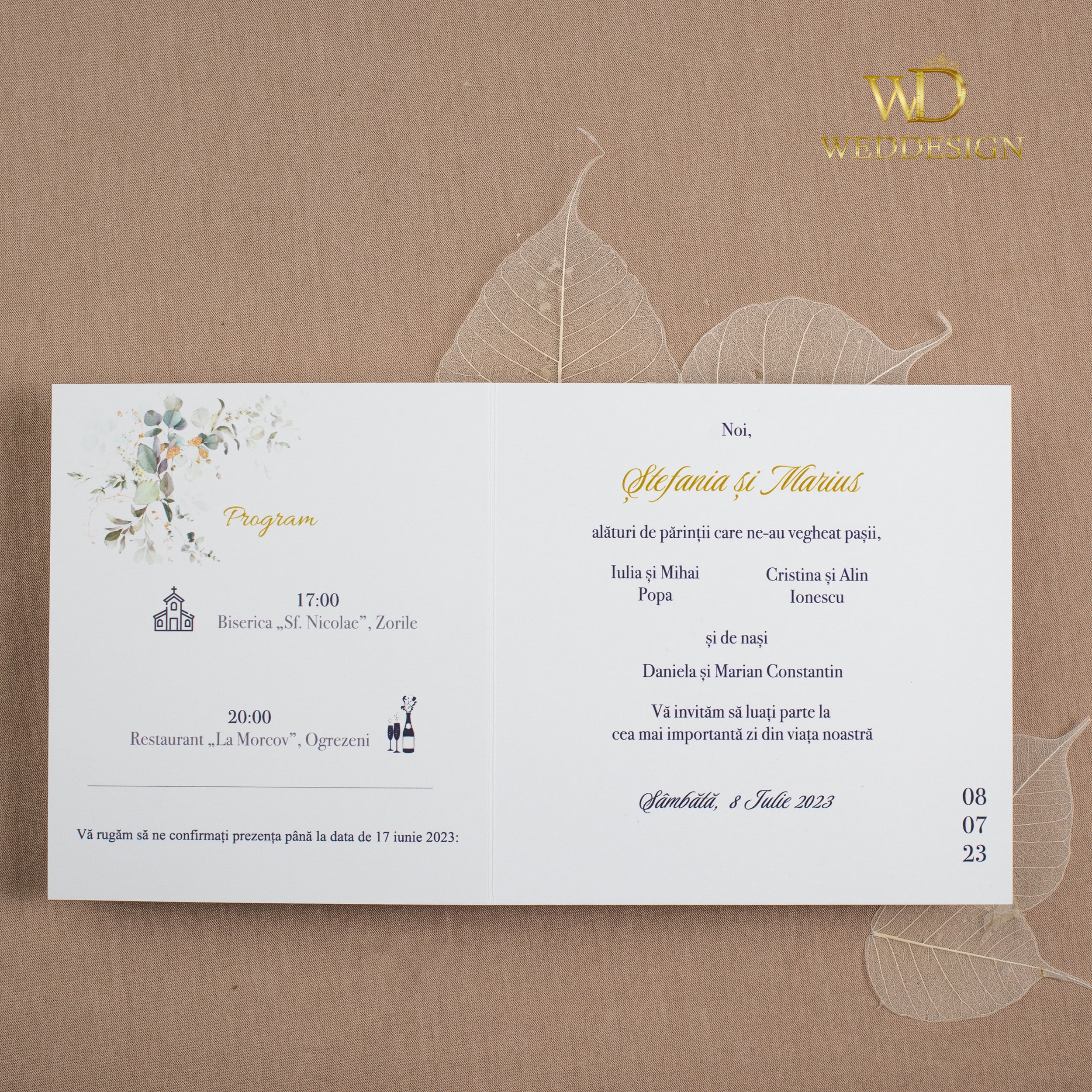 invitatie nunta cu verde