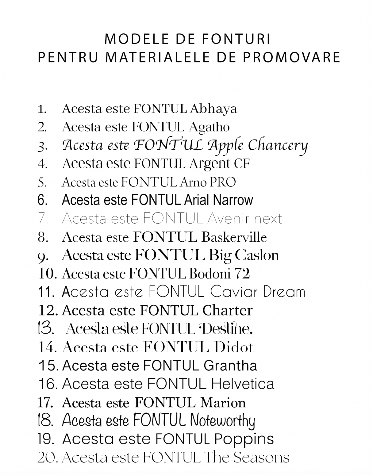 fonturi pentru carti de vizita