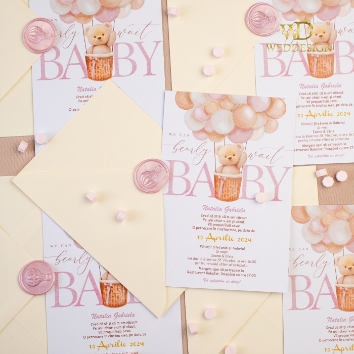 Invitatie botez ursulet baloane roz [3]