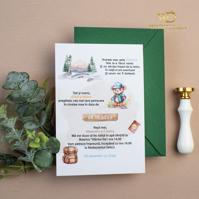 Invitatie de botez ursulet aventurier [2]