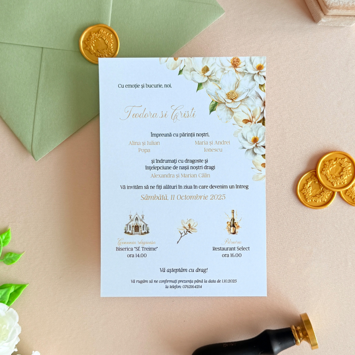 invitatie nunta eleganta cu flori de magnolie albe [2]