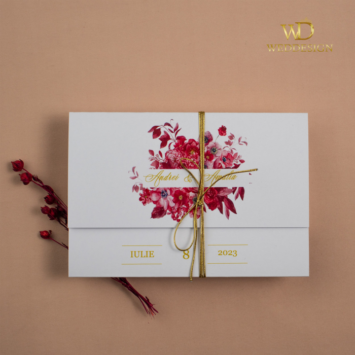 Invitatie de nunta Evantai cu flori magenta [3]