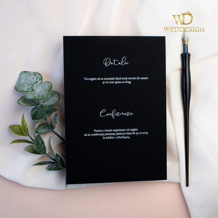 Invitatie nunta soft-touch Greenery black [2]