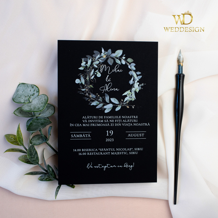 Invitatie nunta soft-touch Greenery black [3]