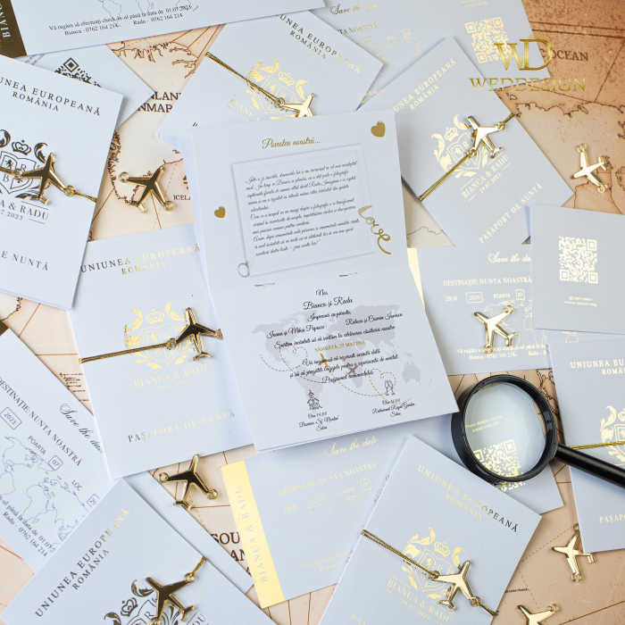 Invitatie de nunta Pasaport auriu cu folio [4]
