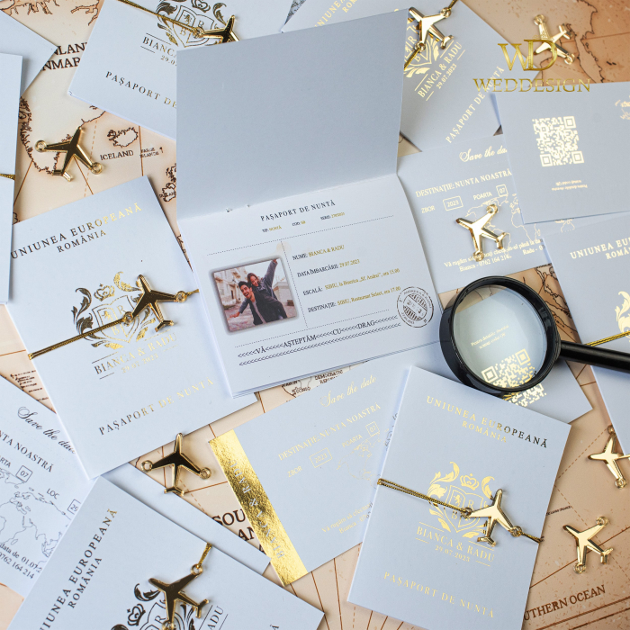 Invitatie de nunta Pasaport auriu cu folio [2]