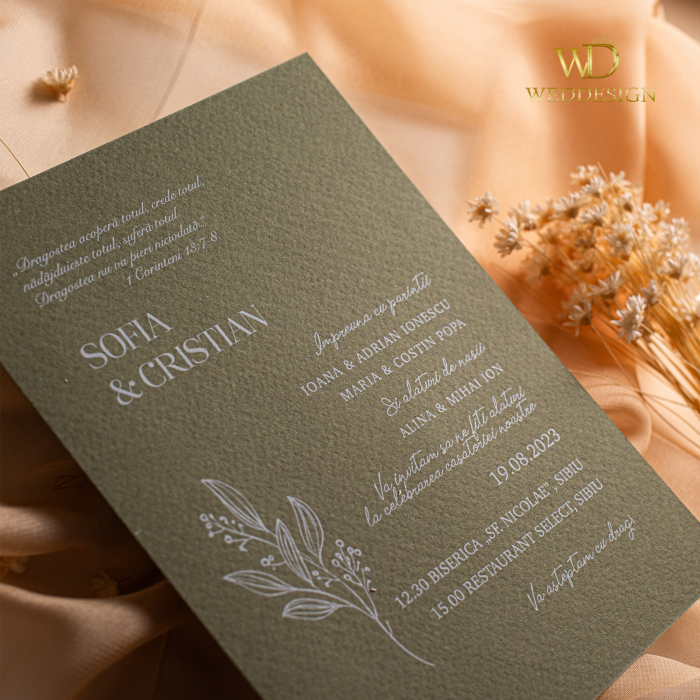 invitatie nunta carton verde texturat [3]