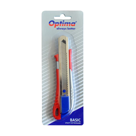PRODUSE PAPETARIE - Cutter basic Optima, lama 18mm SK5, sina metalica, aluminiu cu ABS