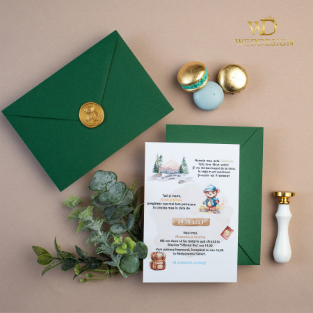 BOTEZ - Invitatie de botez ursulet aventurier