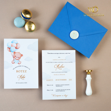 BOTEZ - Invitatie de botez ursulet printre nori
