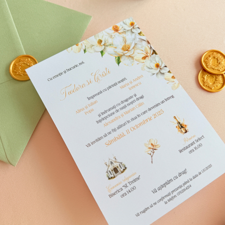 invitatie nunta eleganta cu flori de magnolie albe [2]