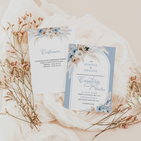Invitatii nunta - Invitatie de nunta Boho dusty blue