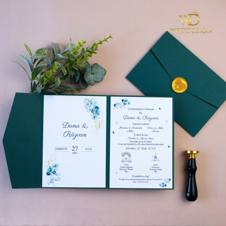 Colectia Invitatii Luxury - invitatie de nunta verde smarald