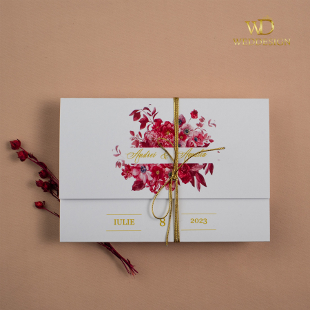 Invitatie de nunta Evantai cu flori magenta [2]