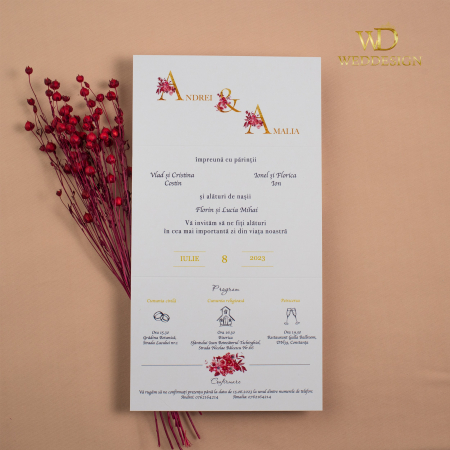 Invitatie de nunta Evantai cu flori magenta [1]