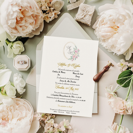 Invitatii nunta - Invitatie de nunta Coronita bujori