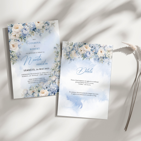 Invitatii nunta - Invitatie de nunta flori albastre