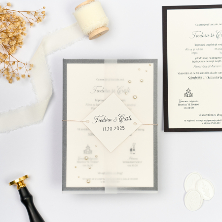NUNTA - Invitatie de nunta cu perle