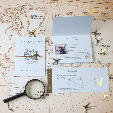 Invitatie de nunta Pasaport auriu cu folio [2]