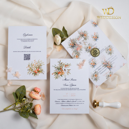 Colectia invitatii florale - Invitatie de nunta Peach Fuzz