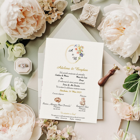Invitatii nunta - Invitatie de nunta flori colorate