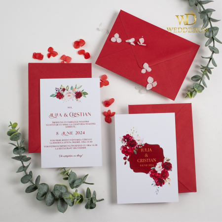 Colectia invitatii florale - Invitatie nunta flori rosii