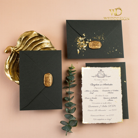 Colectia Invitatii Luxury - Invitatie nunta cu foita aur