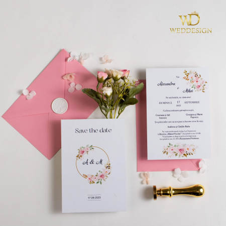Invitatii nunta - Invitatie nunta flori roz