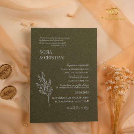 invitatie nunta carton verde texturat [1]
