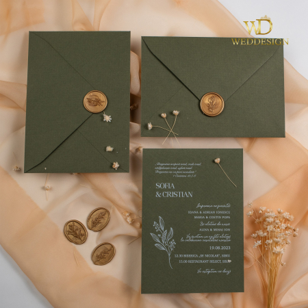 Colectia invitatii moderne - invitatie nunta carton verde texturat