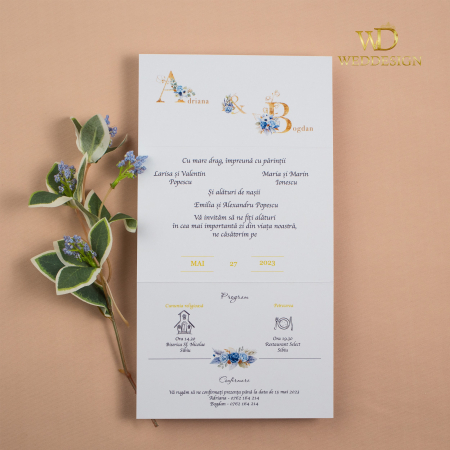Invitatie de nunta evantai albastru prafuit [2]
