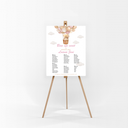 Lista invitati botez - Lista de invitati cu ursulet baloane roz