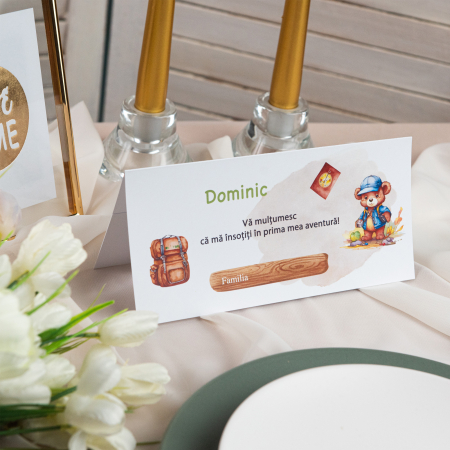 Plicuri de bani/ Placecard botez - Plic de bani pentru botez ursulet aventurier