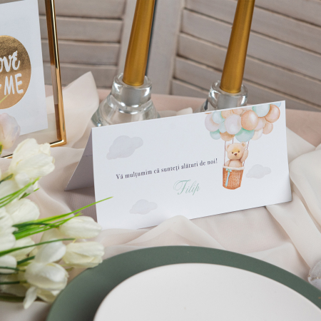 Plicuri de bani/ Placecard botez - Plic de bani botez ursulet baloane verzi