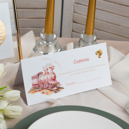 Plicuri de bani/ Placecard botez - Plic de bani pentru botez trenulet roz
