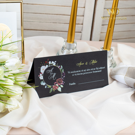 Plicuri de bani/ Placecard-uri - Plic de bani nunta negru flori burgundy
