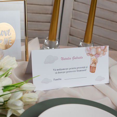 Plicuri de bani/ Placecard botez - Plic de bani botez ursulet baloane roz