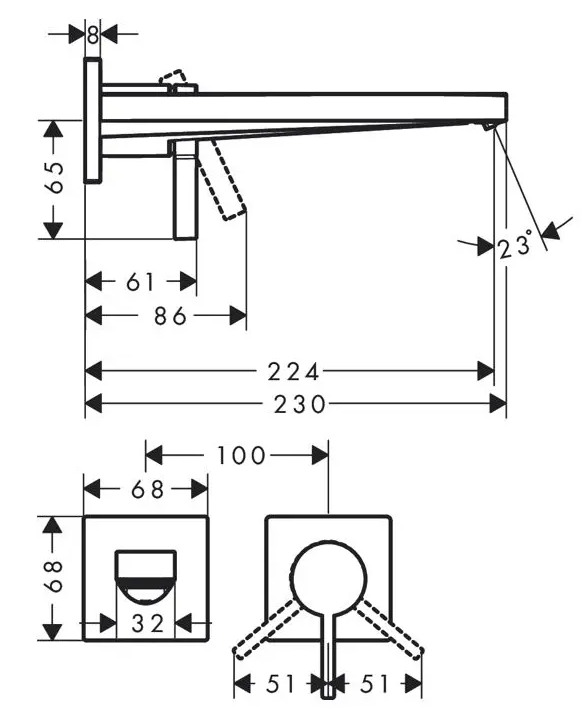 Baterie lavoar incastrata, cu evacuare, instalare cu 2 orificii, EcoSmart, negru mat Hansgrohe Tecturis E 73051670 [2]