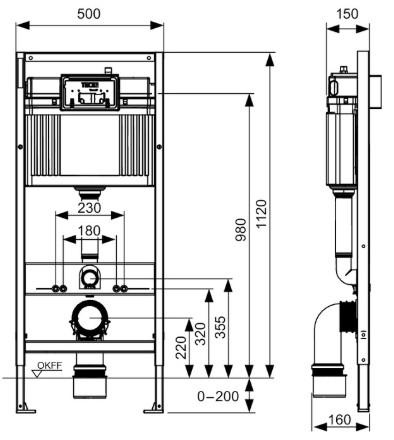 Rezervor WC incastrat 10L, TECE9400406, 50 x 112 cm, 10 L, clapeta actionare crom lucios [2]