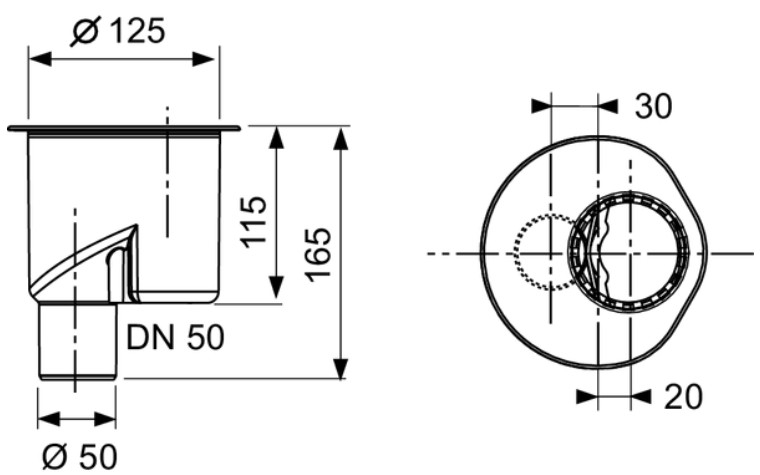 Sifon vertical TECEDrainline DN 50, debit 1,3 l/s, inaltime montaj 165mm [2]