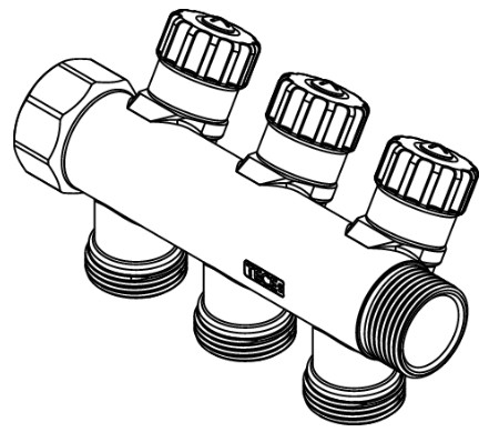 Distribuitor 3 cai x Ø 16mm x 3/4" TECEflex din alama cu robineti [2]