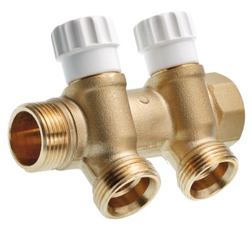 Instalatii sanitare - Distribuitor 2 cai TECEflex din alama cu robineti, Ø 16mm x 3/4"