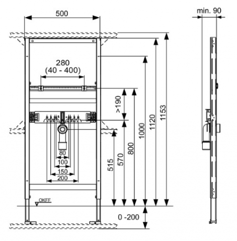 Cadru fixare lavoar 112 cm, Tece 9310000, [1]