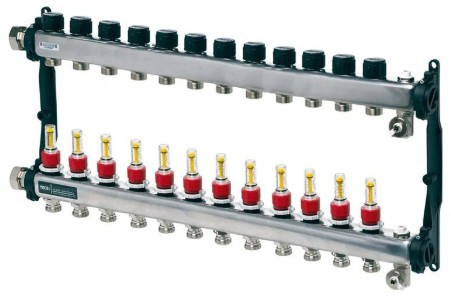 Distribuitoare incalzire pardoseala - Distribuitor TECEfloor - 12 cai, cu debitmetre