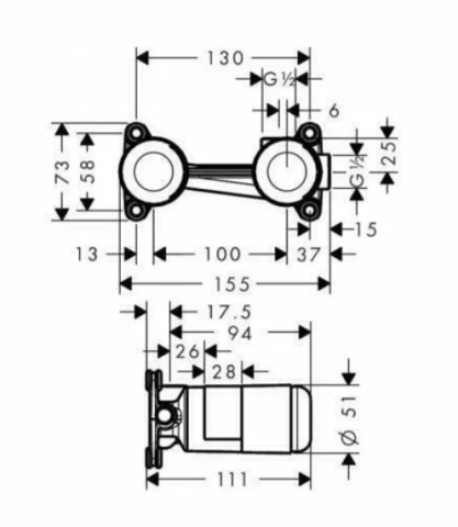 Hansgrohe Corp baterie incastrata lavoar cu montaj pe perete 13622180 [1]
