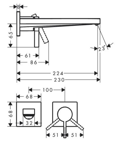 Baterie lavoar incastrata, cu evacuare, instalare cu 2 orificii, EcoSmart, negru mat Hansgrohe Tecturis E 73051670 [1]