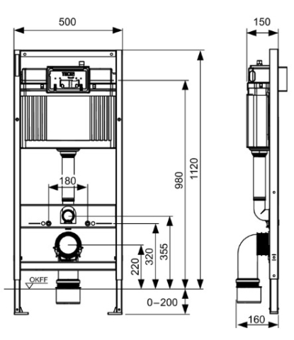 Rezervor incastrat pentru vase wc suspendate, 112 cm [1]