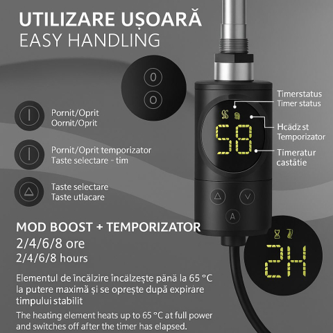 Rezistenta pentru radiator PP 600W negru cu termostat si ecran LCD LuxeBath [3]